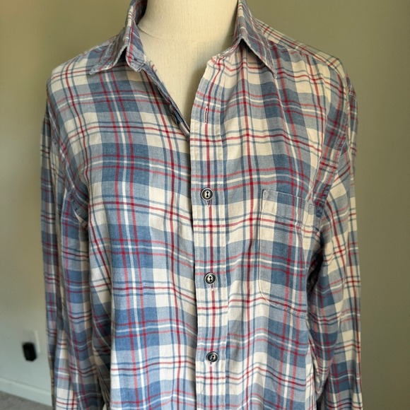 FAHERTY BRAND Plaid Button Up Shirt Flannel Women's Medium Blue‎ Red White - Picture 2 of 9